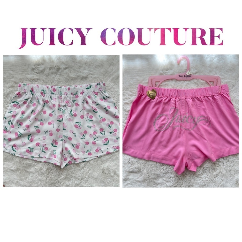 Juicy Couture 2-PK Cherry Print & Rhinestone Signature Logo Lounge Shorts Large